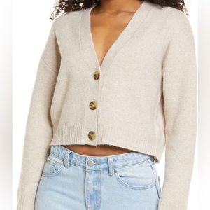 BP CROP CARDIGAN - XS - WORN 1X - COLOR SHOWN LAST 2 PIX - BEIGE OATMEAL HEATHER